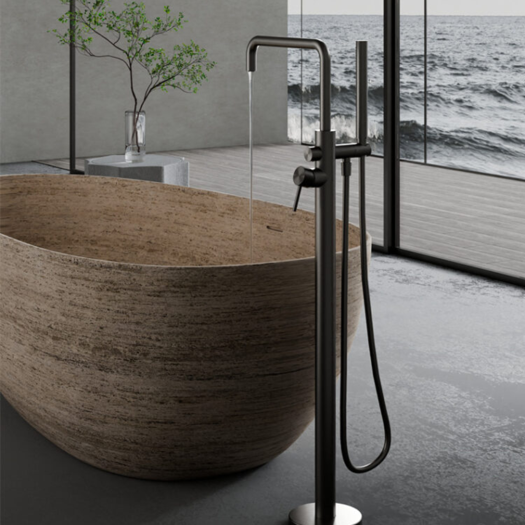 Vrijstaande badmengkraan Capri - Staafhanddouche - Brushed nickel