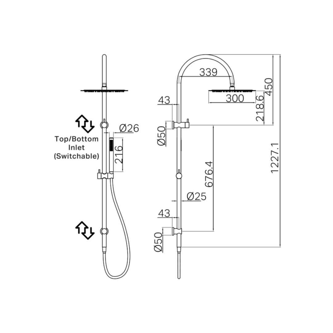 Buitendoucheset Capri – Met mengkraan – Regendouche & Staafhanddouche - Brushed nickel