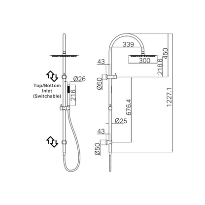 Buitendoucheset Capri – Met mengkraan – Regendouche & Staafhanddouche - Brushed nickel