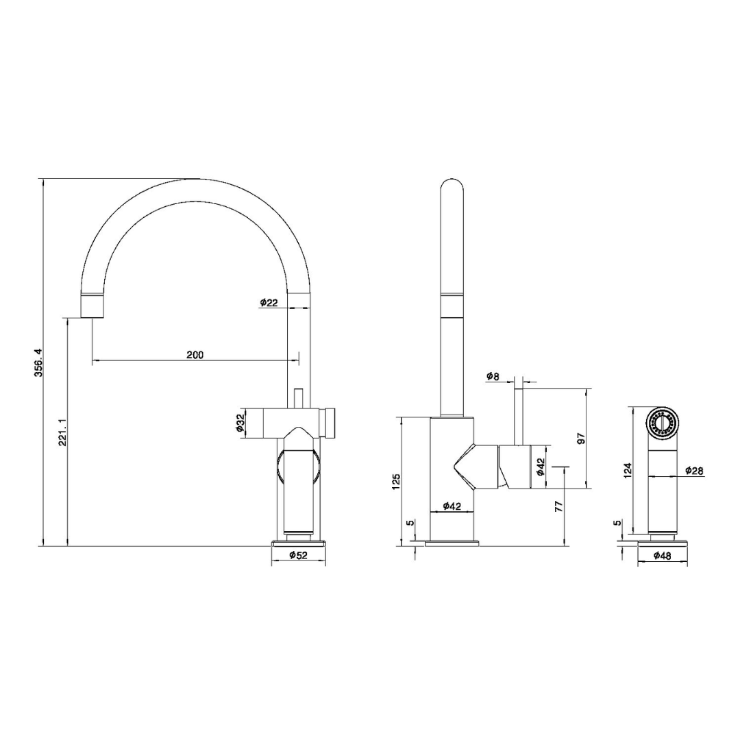 Keukenkraan Capri – Met handspray - Graphite