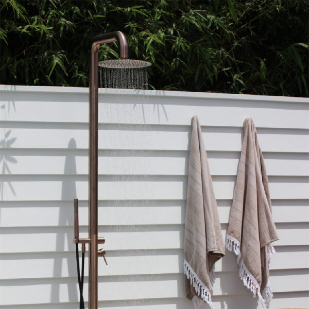 Buitendoucheset Capri – Vrijstaand – Regendouche & Staafhanddouche - Brushed bronze